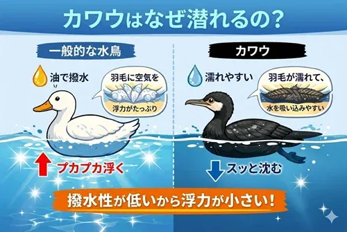 カワウはなぜ潜れるのか