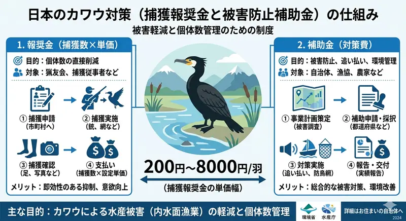 カワウの補助金、報奨金の仕組み