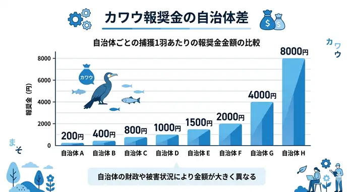 カワウの報奨金の差