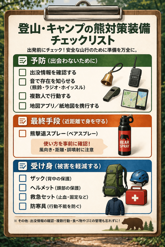 登山キャンプの熊対策装備チェックリスト