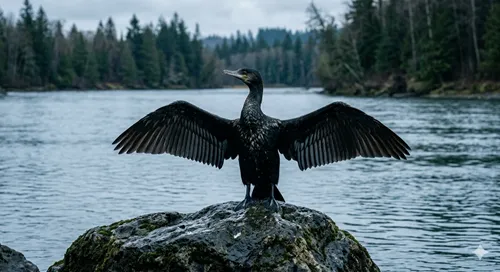 カワウ羽を乾かす