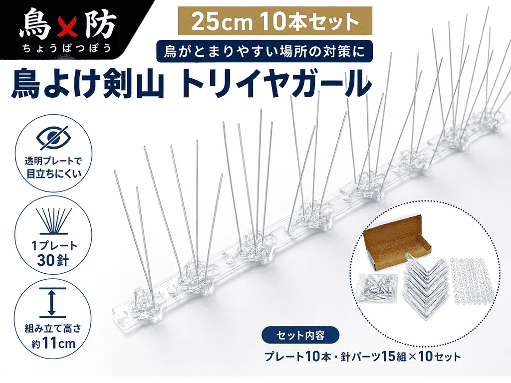 防鳥スパイク 25cm×10本|SUS304針・透明プラスチック台座