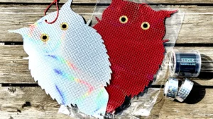 鳥よけ対策5点セット｜フクロウ反射板2枚・反射テープ2柄・黒糸1巻